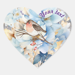 Song Bird & Flowers Heart Sticker