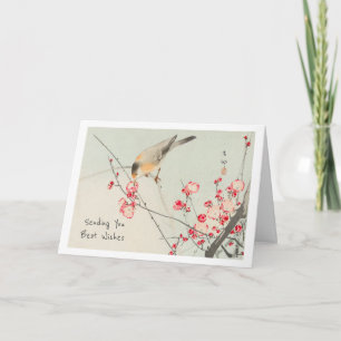 Song Bird Japanese Pink Blossom Greeting Card