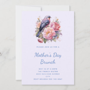 Song Bird Sitting atop Pink Peonies Mother's Day Invitation