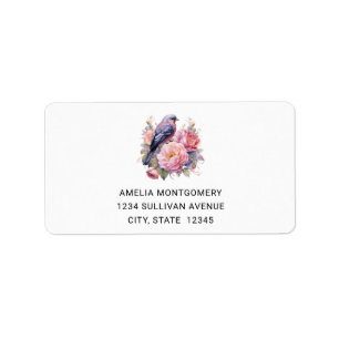 Song Bird Standing atop Pink Peonies Address Label