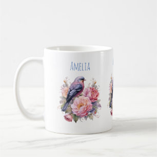 Song Bird Standing atop Pink Peonies Coffee Mug