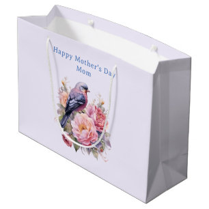 Song Bird Standing atop Pink Peonies Large Gift Bag