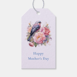 Song Bird Standing atop Pink Peonies Mother's Day Gift Tags