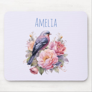 Song Bird Standing atop Pink Peonies Mouse Mat