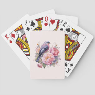 Song Bird Standing atop Pink Peonies Playing Cards