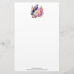 Song Bird Standing atop Pink Peonies Stationery