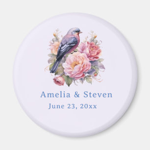 Song Bird Standing atop Pink Peonies Wedding Date Magnet