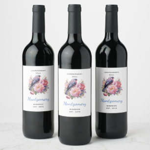 Song Bird Standing atop Pink Peonies Wine Making Label