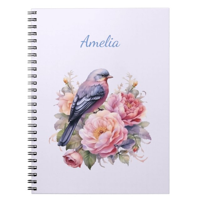 Song Bird Standing on Pink Peonies Notebook (Front)