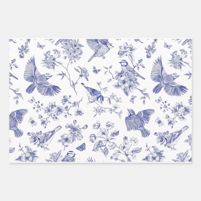 Song Bird Toile Wrapping Paper Sheet (Front 2)