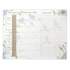 Song Birds Floral Weekly Personalised Meal Planner