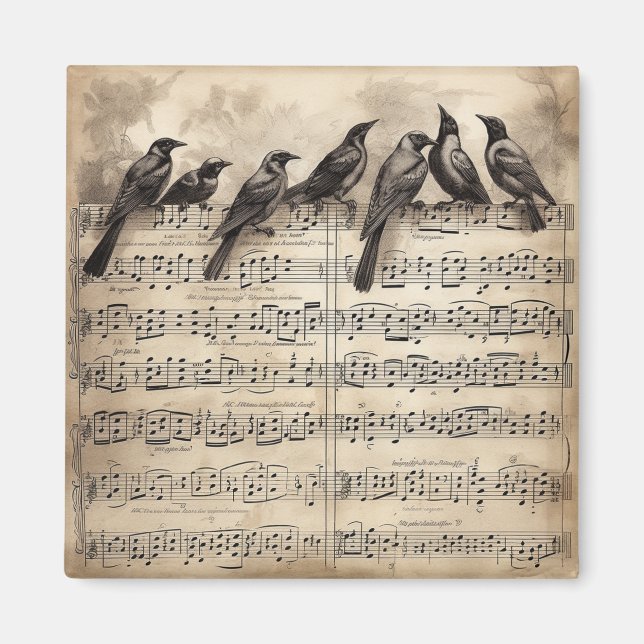 song birds sitting on a musical composition magnet (Front)