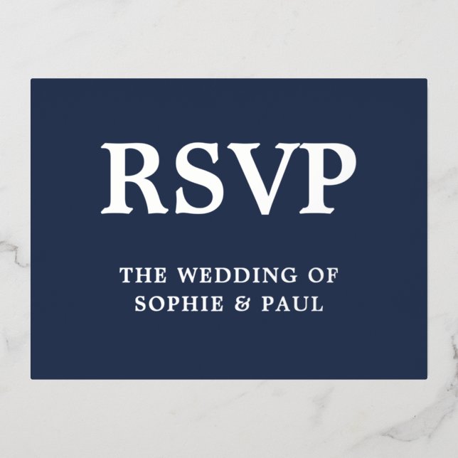 Song Choice Navy Blue Classic Foil RSVP Card (Front)