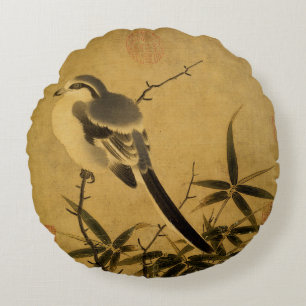 Song Dynasty Bamboo & Shrike Bird Round Cushion