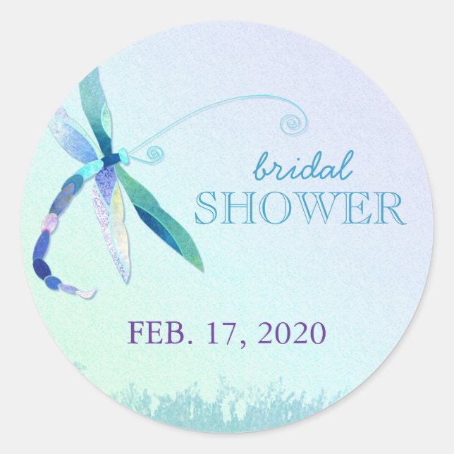 Song of Blue Dragonfly Bridal Shower Classic Round Sticker (Front)