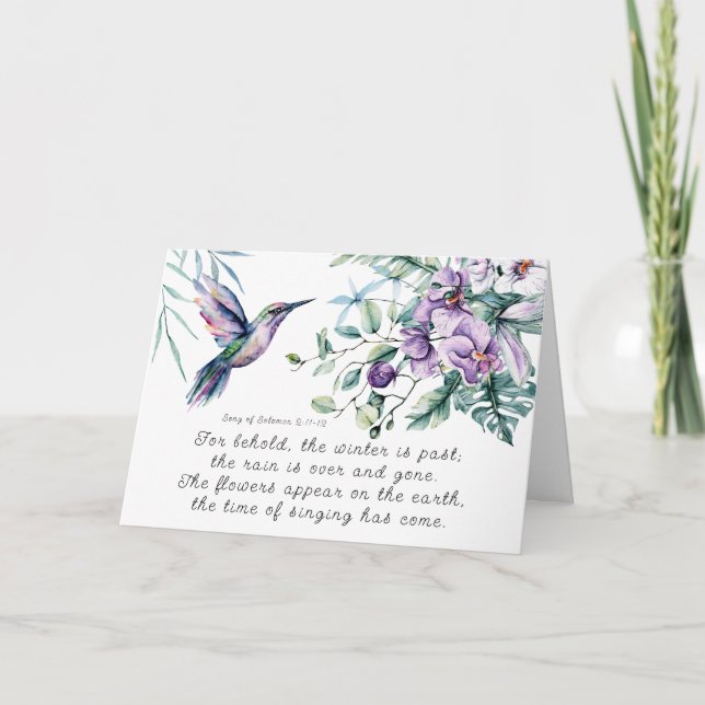 Song of Solomon 2:11-12 Hummingbird Flowers Bible Card (Front)