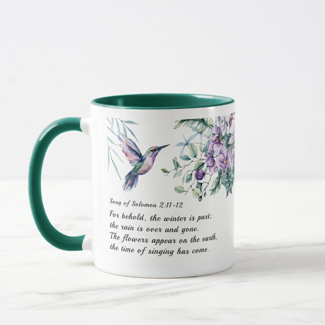 Song of Solomon 2:11-12 Hummingbird Flowers Bible Mug (Left)