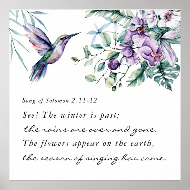 Song of Solomon 2:11-12 Hummingbird Flowers Bible  Poster (Front)