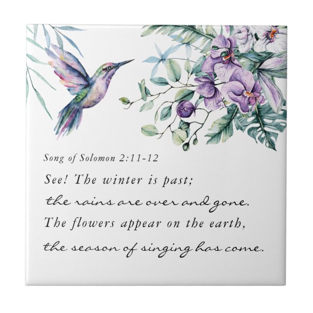 Song of Solomon 2:11-12 Hummingbird Flowers Bible Tile (Front)