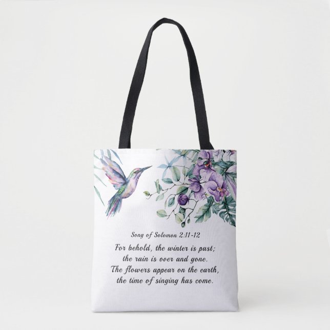 Song of Solomon 2:11-12 Hummingbird Flowers Bible Tote Bag (Front)