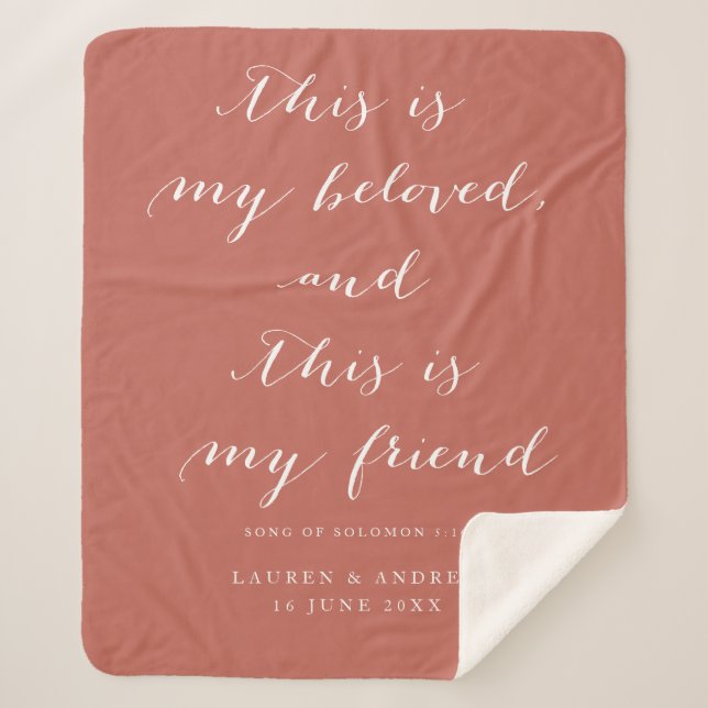 Song of Solomon Scripture Terracotta Wedding Gift Sherpa Blanket (Front)