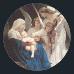 Song of the Angels Religious Blessed Mother Christ Classic Round Sticker<br><div class="desc">Featuring a very beautiful traditional fine art religious vintage Christmas image of the Blessed Virgin Mary with Jesus being serenaded by Angels. Song of the Angels by William Adolphe Bouguereau</div>