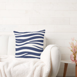 Song of the Sea Navy Blue Nautical Flowing Waves Cushion