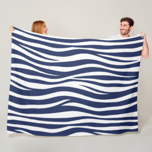Song of the Sea Navy Blue Nautical Flowing Waves Fleece Blanket