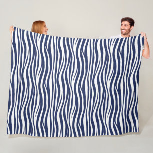 Song of the Sea Navy Blue Nautical Flowing Waves Fleece Blanket