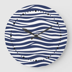 Song of the Sea Navy Blue Nautical Flowing Waves Large Clock
