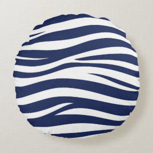 Song of the Sea Navy Blue Nautical Flowing Waves Round Cushion