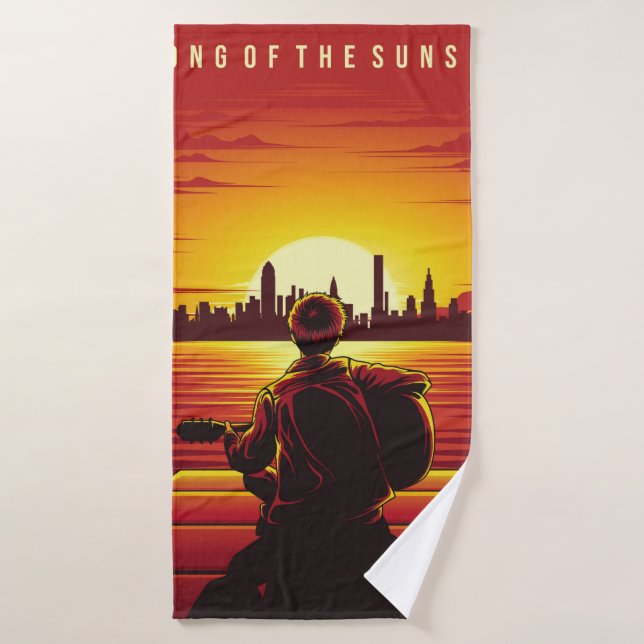 Song of the sunset illustration sunset,alone,boy,g bath towel (Bath Towel)