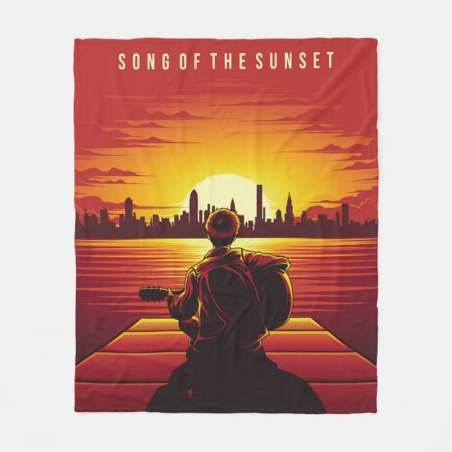 Song of the sunset illustration sunset,alone,boy,g fleece blanket (Front)