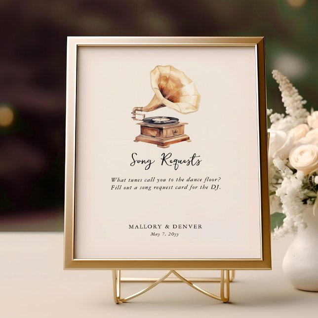 Song Request Vintage Gramophone Wedding Poster (Song Request Sign from Romantic Wedding signs collection by Darling & May)