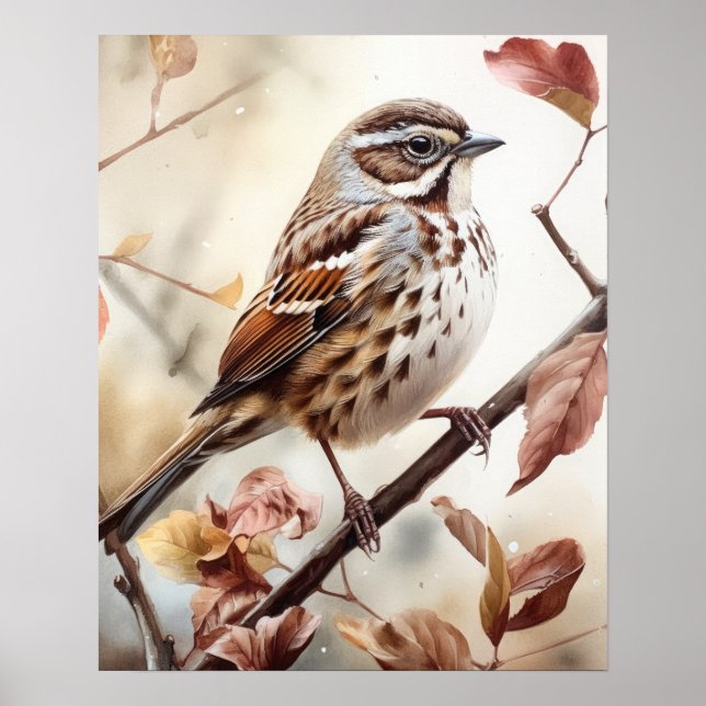Song Sparrow Bird Art Print Poster (Front)
