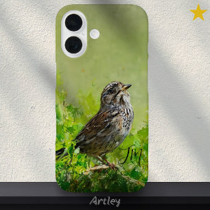 Song Sparrow Bird Painting Custom Name  iPhone 16 Case