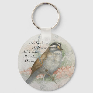 Song Sparrow He Watches Over Me Quote Key Ring