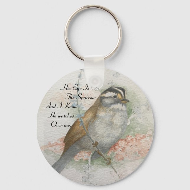 Song Sparrow He Watches Over Me Quote Key Ring (Front)