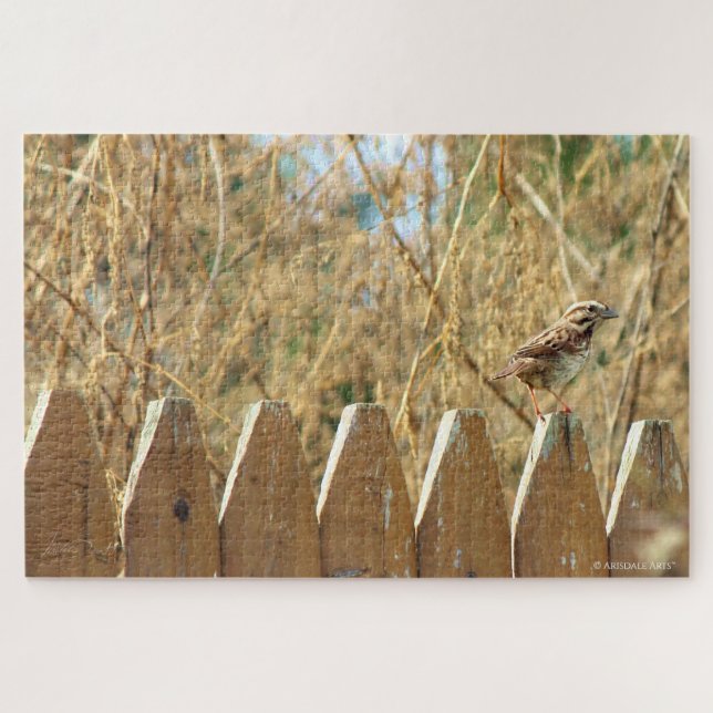 Song Sparrow on Fence Jigsaw Puzzle (Horizontal)