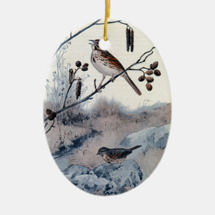 Song Sparrows in the Spring Ceramic Tree Decoration