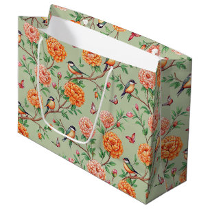 Songbird Floral Botanical - Orange Blooms Mint Hue Large Gift Bag