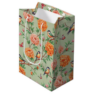 Songbird Floral Botanical - Orange Blooms Mint Hue Medium Gift Bag