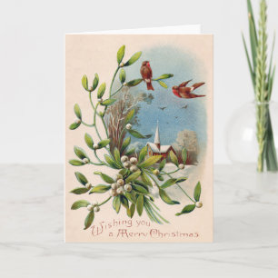 Songbird Mistletoe Church Christian Cross Holiday Card