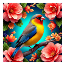 Songbird Perched Amid Bright Flowers