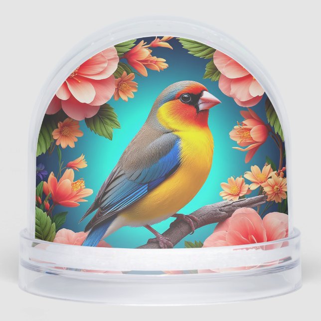 Songbird Perched Amid Bright Flowers Snowglobe (Front)