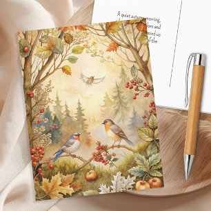 Songbirds Autumn Leaves  Postcard