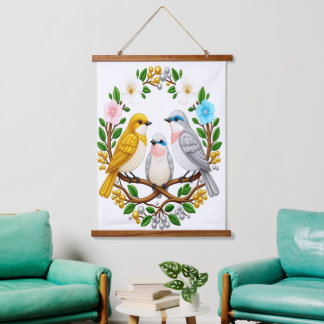 Songbirds in Bloom: A Beaded Symphony of Nature an Hanging Tapestry