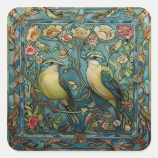 Songbirds in Love Art Nouveau Square Sticker