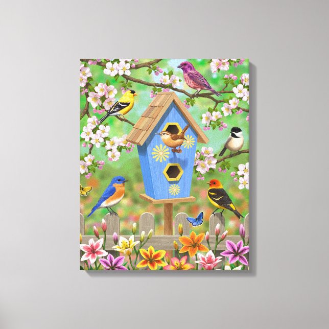 Songbirds Lily Garden Birdhouse Canvas Print (Front)
