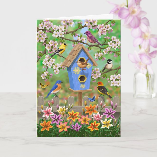 Songbirds Lily Garden Birdhouse Card (Orchid)